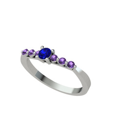 Sapta 7 Taş Yüzük - Lab safir ve ametist 18 ayar beyaz altın yüzük #1smvgcn