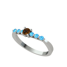 Sapta 7 Taş Yüzük - Dumanlı kuvars ve akuamarin 18 ayar beyaz altın yüzük #1tafo16