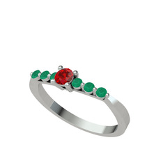 Sapta 7 Taş Yüzük - Garnet ve kök zümrüt 14 ayar beyaz altın yüzük #1u6v502