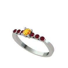 Sapta 7 Taş Yüzük - Sitrin ve kök yakut 14 ayar beyaz altın yüzük #1u8yltd