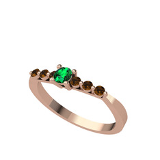 Yeşil kuvars ve dumanlı kuvars 925 ayar rose altın kaplama gümüş yüzük