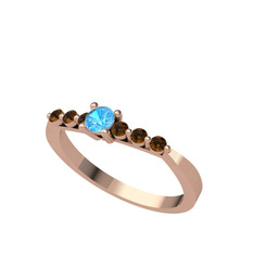 Akuamarin ve dumanlı kuvars 925 ayar rose altın kaplama gümüş yüzük