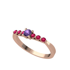 Sapta 7 Taş Yüzük - Ametist ve rodolit garnet 18 ayar rose altın yüzük #1vf6x9t