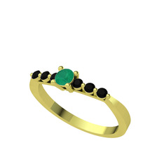 Sapta 7 Taş Yüzük - Kök zümrüt ve siyah zirkon 18 ayar altın yüzük #1w268zp