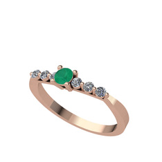 Kök zümrüt ve pırlanta 925 ayar rose altın kaplama gümüş yüzük (0.04 karat)