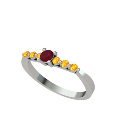 Sapta 7 Taş Yüzük - Kök yakut ve sitrin 18 ayar beyaz altın yüzük #1x87gf9