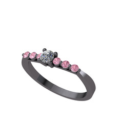 Sapta 7 Taş Yüzük - Swarovski ve pembe kuvars 925 ayar siyah rodyum kaplama gümüş yüzük #1yhuf61