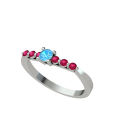 Sapta 7 Taş Yüzük - Akuamarin ve rodolit garnet 8 ayar beyaz altın yüzük #2mgq25