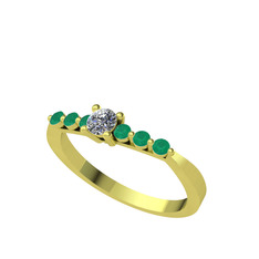 Sapta 7 Taş Yüzük - Beyaz zirkon ve kök zümrüt 18 ayar altın yüzük #2wp8ko
