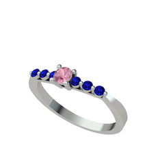 Sapta 7 Taş Yüzük - Pembe kuvars ve lab safir 18 ayar beyaz altın yüzük #3harlt