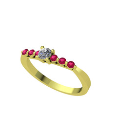 Sapta 7 Taş Yüzük - Beyaz zirkon ve rodolit garnet 18 ayar altın yüzük #3mqh81