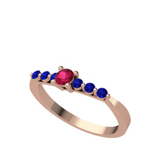 Sapta 7 Taş Yüzük - Rodolit garnet ve lab safir 18 ayar rose altın yüzük #4kjf7p