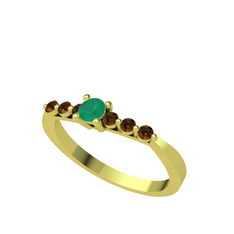 Sapta 7 Taş Yüzük - Kök zümrüt ve dumanlı kuvars 18 ayar altın yüzük #59alfm