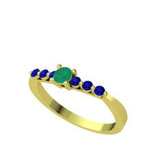 Sapta 7 Taş Yüzük - Kök zümrüt ve lab safir 925 ayar altın kaplama gümüş yüzük #59tluq