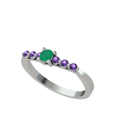 Kök zümrüt ve ametist 18 ayar beyaz altın yüzük