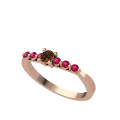 Sapta 7 Taş Yüzük - Dumanlı kuvars ve rodolit garnet 8 ayar rose altın yüzük #8ev5if