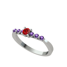 Sapta 7 Taş Yüzük - Garnet ve ametist 14 ayar beyaz altın yüzük #8labfq