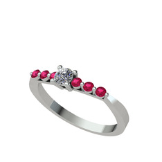 Sapta 7 Taş Yüzük - Pırlanta ve rodolit garnet 14 ayar beyaz altın yüzük (1.44 karat) #8owwb6