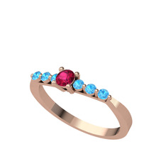 Sapta 7 Taş Yüzük - Rodolit garnet ve akuamarin 14 ayar rose altın yüzük #8q5iw4