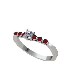 Sapta 7 Taş Yüzük - Swarovski ve kök yakut 14 ayar beyaz altın yüzük #93bux0
