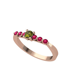 Peridot ve rodolit garnet 8 ayar rose altın yüzük