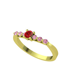 Garnet ve pembe kuvars 18 ayar altın yüzük