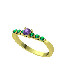 Sapta 7 Taş Yüzük - Ametist ve yeşil kuvars 18 ayar altın yüzük #a7ggd9