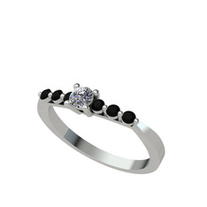 Sapta 7 Taş Yüzük - Pırlanta ve siyah zirkon 18 ayar beyaz altın yüzük (1.44 karat) #adf2uq