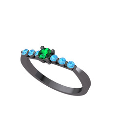 Sapta 7 Taş Yüzük - Yeşil kuvars ve akuamarin 925 ayar siyah rodyum kaplama gümüş yüzük #aeuw85