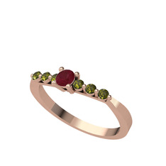 Kök yakut ve peridot 925 ayar rose altın kaplama gümüş yüzük