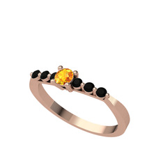 Sapta 7 Taş Yüzük - Sitrin ve siyah zirkon 8 ayar rose altın yüzük #b71513