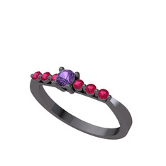 Sapta 7 Taş Yüzük - Ametist ve rodolit garnet 925 ayar siyah rodyum kaplama gümüş yüzük #b9o6l2