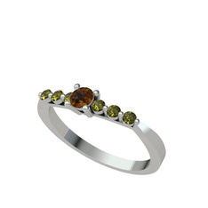 Sapta 7 Taş Yüzük - Dumanlı kuvars ve peridot 14 ayar beyaz altın yüzük #bafbth