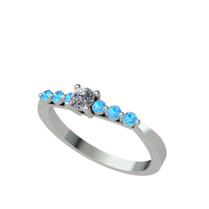 Sapta 7 Taş Yüzük - Swarovski ve akuamarin 14 ayar beyaz altın yüzük #bi1cof