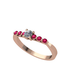Sapta 7 Taş Yüzük - Beyaz zirkon ve rodolit garnet 925 ayar rose altın kaplama gümüş yüzük #c2abyy