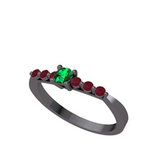 Yeşil kuvars ve kök yakut 925 ayar siyah rodyum kaplama gümüş yüzük