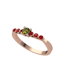 Peridot ve garnet 14 ayar rose altın yüzük
