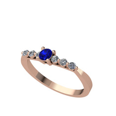 Lab safir ve swarovski 14 ayar rose altın yüzük
