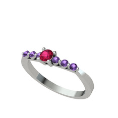 Rodolit garnet ve ametist 18 ayar beyaz altın yüzük