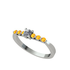 Sapta 7 Taş Yüzük - Swarovski ve sitrin 14 ayar beyaz altın yüzük #dfj5f2