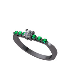 Sapta 7 Taş Yüzük - Pırlanta ve yeşil kuvars 925 ayar siyah rodyum kaplama gümüş yüzük (1.44 karat) #dva8yz