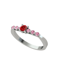 Sapta 7 Taş Yüzük - Garnet ve pembe kuvars 18 ayar beyaz altın yüzük #e5qe2d