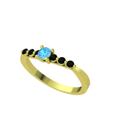 Sapta 7 Taş Yüzük - Akuamarin ve siyah zirkon 18 ayar altın yüzük #e845zh