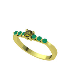 Sapta 7 Taş Yüzük - Peridot ve kök zümrüt 14 ayar altın yüzük #ejvcgu