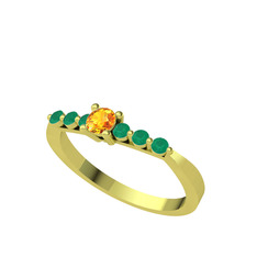 Sapta 7 Taş Yüzük - Sitrin ve kök zümrüt 14 ayar altın yüzük #fjcqnw