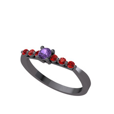 Ametist ve garnet 925 ayar siyah rodyum kaplama gümüş yüzük