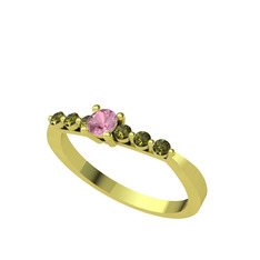 Pembe kuvars ve peridot 8 ayar altın yüzük