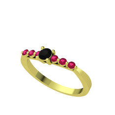Siyah zirkon ve rodolit garnet 8 ayar altın yüzük