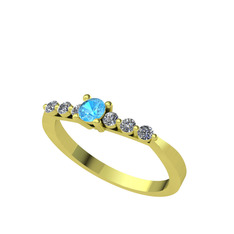 Sapta 7 Taş Yüzük - Akuamarin ve swarovski 925 ayar altın kaplama gümüş yüzük #grkm1r