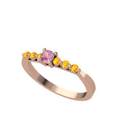 Pembe kuvars ve sitrin 925 ayar rose altın kaplama gümüş yüzük